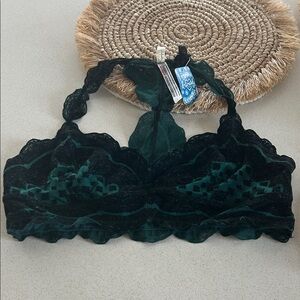 Free People Dark Green Lace Bralette